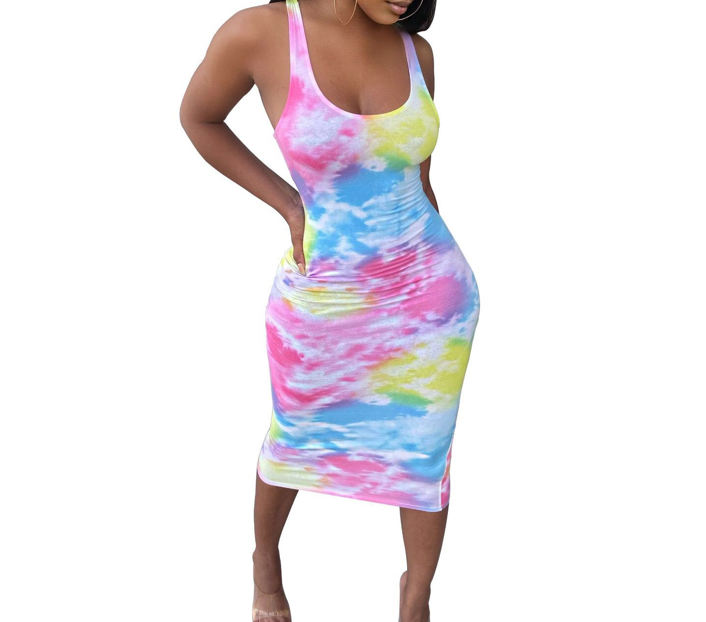 Tied Up @TM Tie Dye Fitted Midi Casual Dress