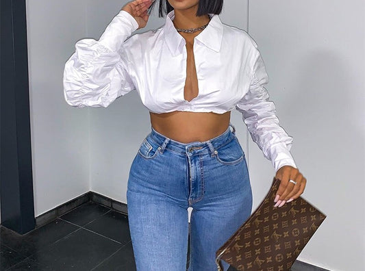 Brunch With The Ladies Puff Sleeve Crop Top